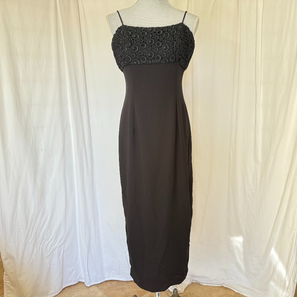 Joara Black Beaded embroided Sleeveless bodycon slim Evening Maxi Dress  Medium